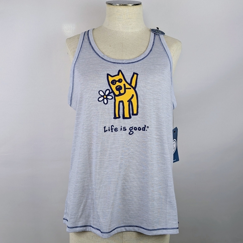 Life Is Good Dog Daisy Print Tank Top Sleep Lounge Grey Navy L NWT